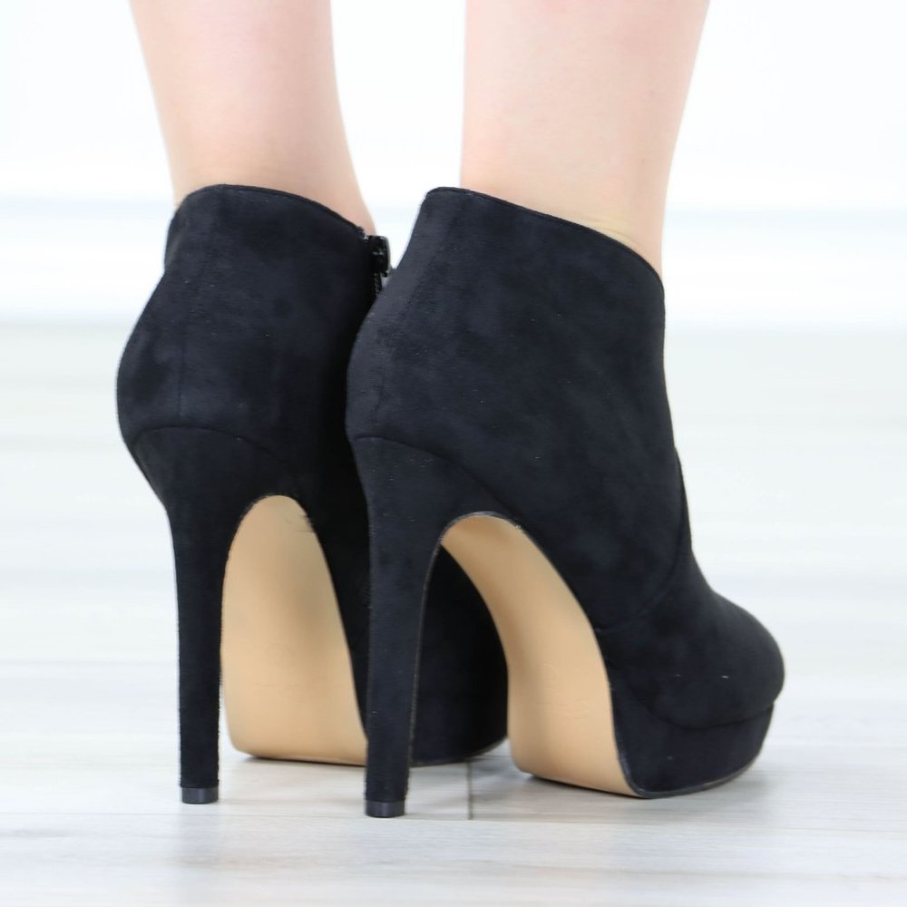 Black High Heel Platform Ankle Boots Stilettos Faux Suede - Picture 7 of 12